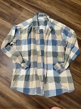 Christopher & Banks Vintage Heart Plaid Flannel Button Up